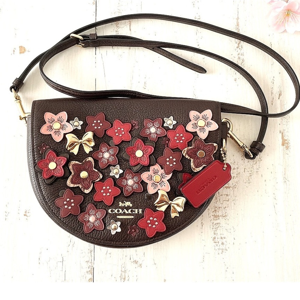 Coach 1941 Saddle 23 Crossbody  Tea Rose Appliqué • Burgundy Suede • Glovetanned